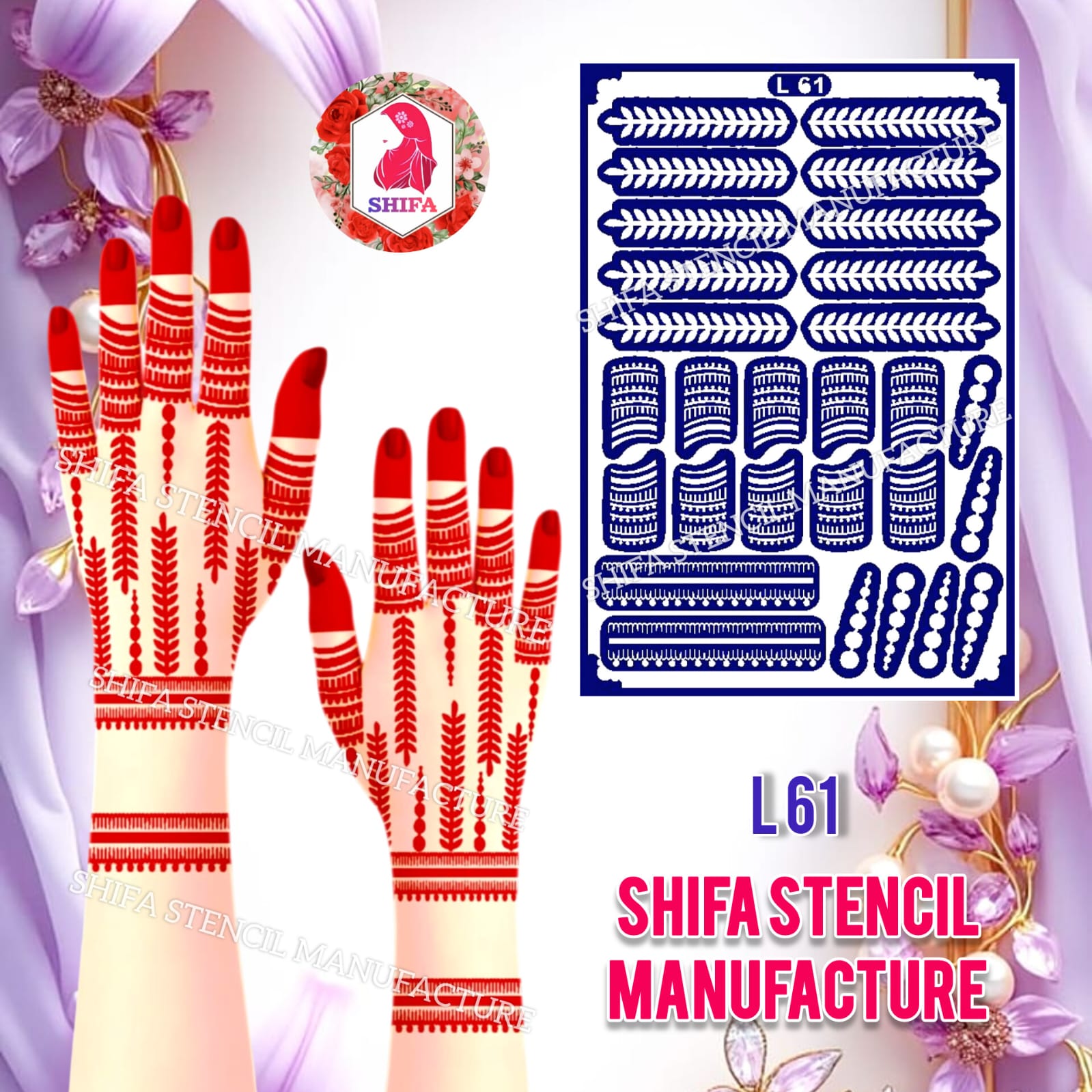 L61 Royal Leaf Lattice Sticker Overview Henna Stencil - Shifa Stencil